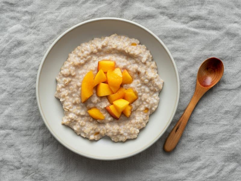Crema di avena con pesca morbida — ricetta BLW per bambini 6 mesi