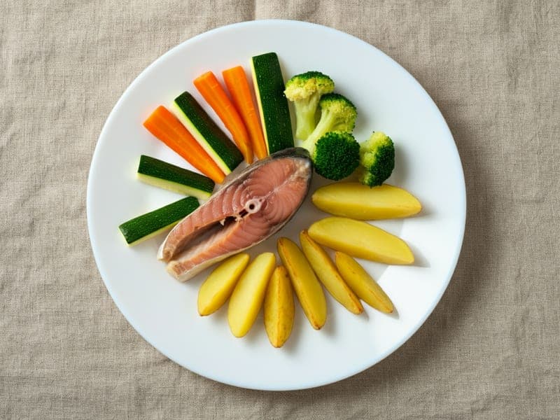 Filetto di trota al vapore con verdure — ricetta BLW per bambini 9 mesi