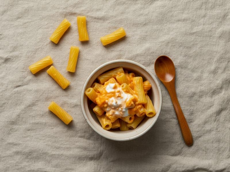 Pasta con crema di zucca e ricotta — ricetta BLW per bambini 9 mesi