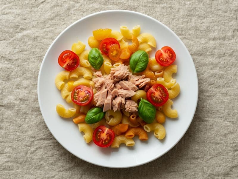 Pasta fredda con tonno e pomodori — ricetta BLW per bambini 12 mesi
