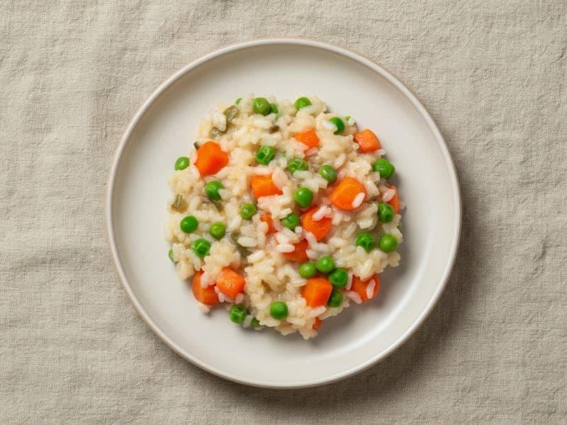 Riso con piselli e carote — ricetta BLW per bambini 9 mesi
