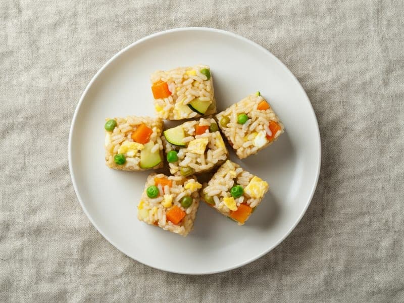Riso saltato con uova e verdure — ricetta BLW per bambini 12 mesi