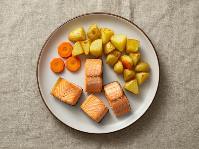 Salmone al forno con patate morbide — ricetta BLW per bambini 9 mesi