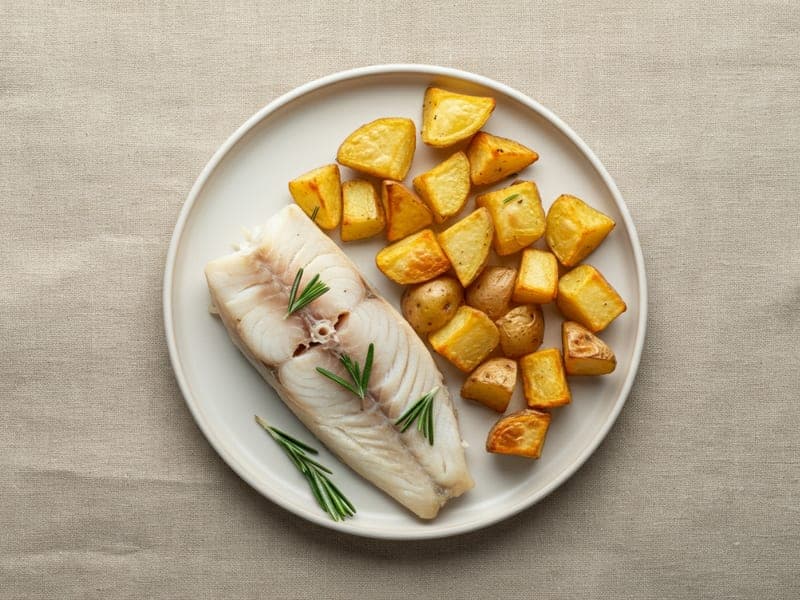 Trancio di branzino al forno con patate — ricetta BLW per bambini 12 mesi